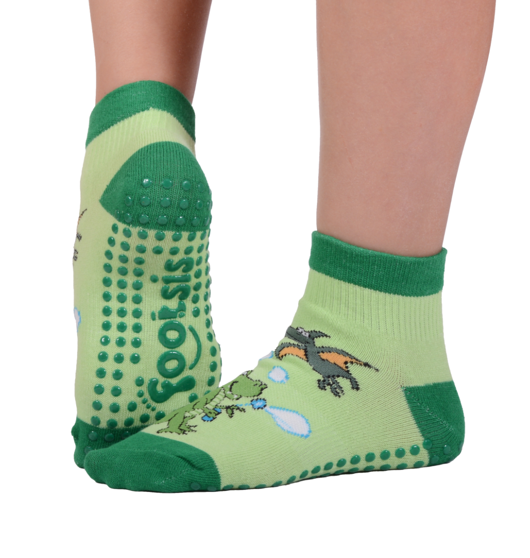 FOOTSIS Non Slip Grip Socks for Yoga, Pilates, Barre, Home, Hospital ,Mommy  and Me classes Dinosaur
