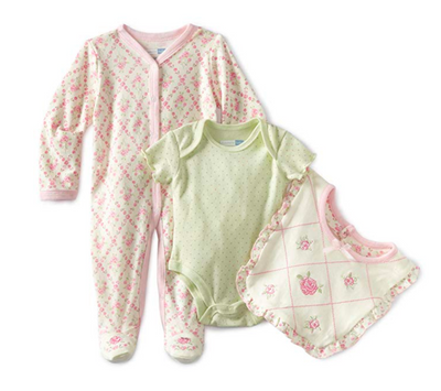 Vitamins Baby Baby-Girls Newborn 3 Piece Footed Coverall Set - Footsis.com