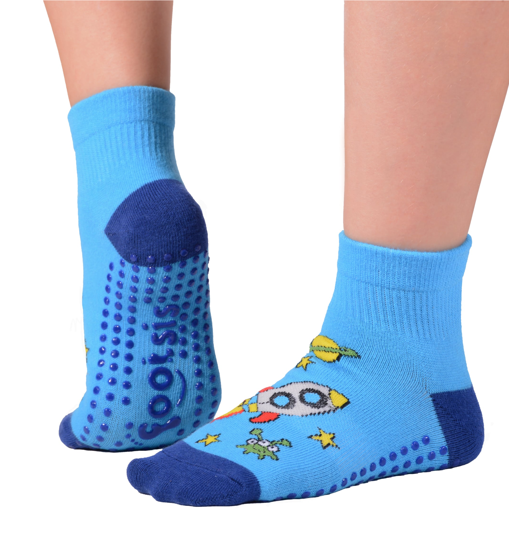 FOOTSIS Non Slip Grip Socks for Yoga, Pilates, Barre, Home, Hospital ,Mommy  and Me classes 'Rocket